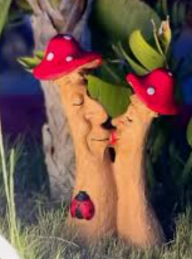 Kissing Mushroom Couple Statue, Polyester Mushroom Couple in Love, Romantic Mushroom Kiss Sculpture, Mushroom Art Statue Couple Kissing