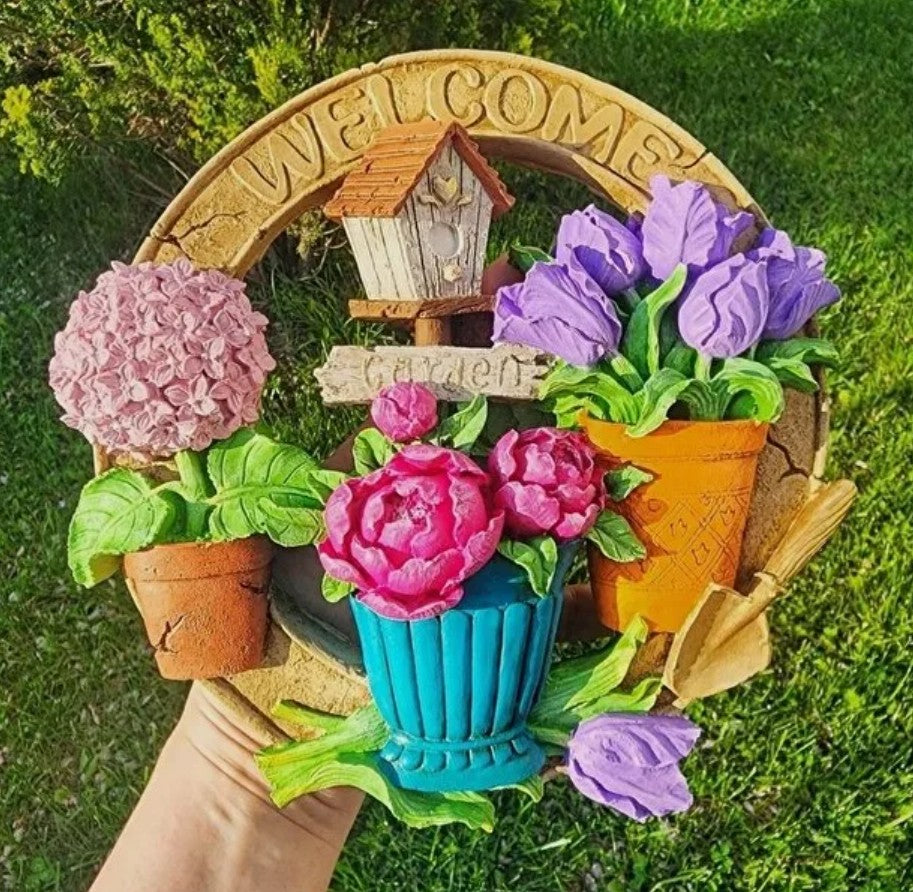 3D Welcome Door Hanging, Handmade Welcome Sign, 3D Floral Door Decoration, Handmade Garden Welcome Plaque, Front Door Art, Welcome Wall Art