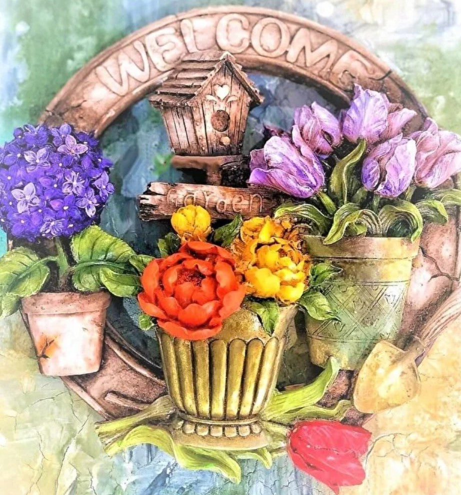 3D Welcome Door Hanging, Handmade Welcome Sign, 3D Floral Door Decoration, Handmade Garden Welcome Plaque, Front Door Art, Welcome Wall Art