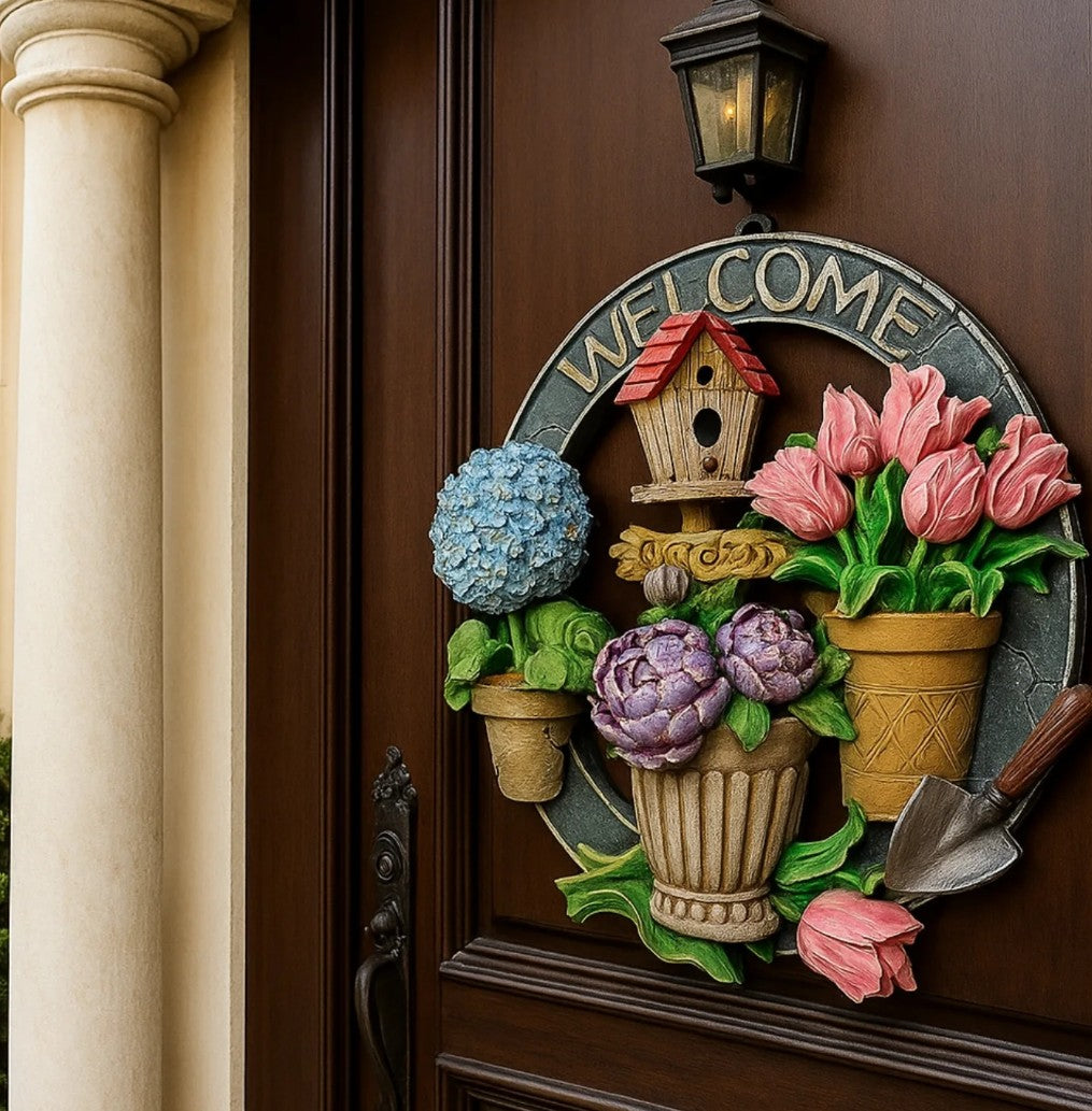 3D Welcome Door Hanging, Handmade Welcome Sign, 3D Floral Door Decoration, Handmade Garden Welcome Plaque, Front Door Art, Welcome Wall Art