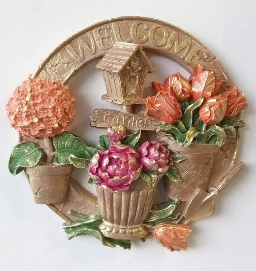 3D Welcome Door Hanging, Handmade Welcome Sign, 3D Floral Door Decoration, Handmade Garden Welcome Plaque, Front Door Art, Welcome Wall Art