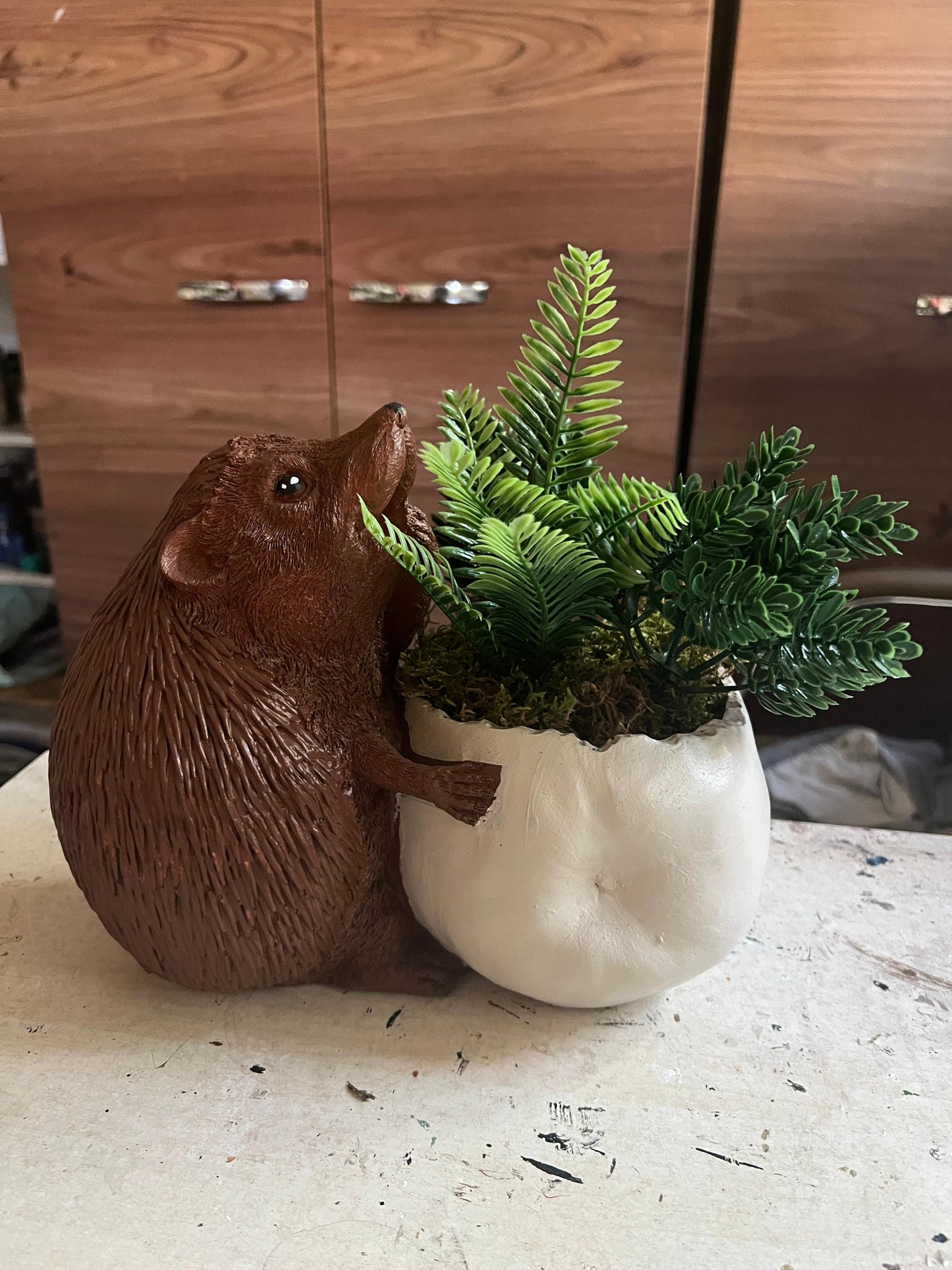 Hedgehog Flower Pot Planter, Cute Hedgehog Pot with Greenery, Animal Flower Pot Decor, Handcrafted Hedgehog Planter, Hedgehog Vase