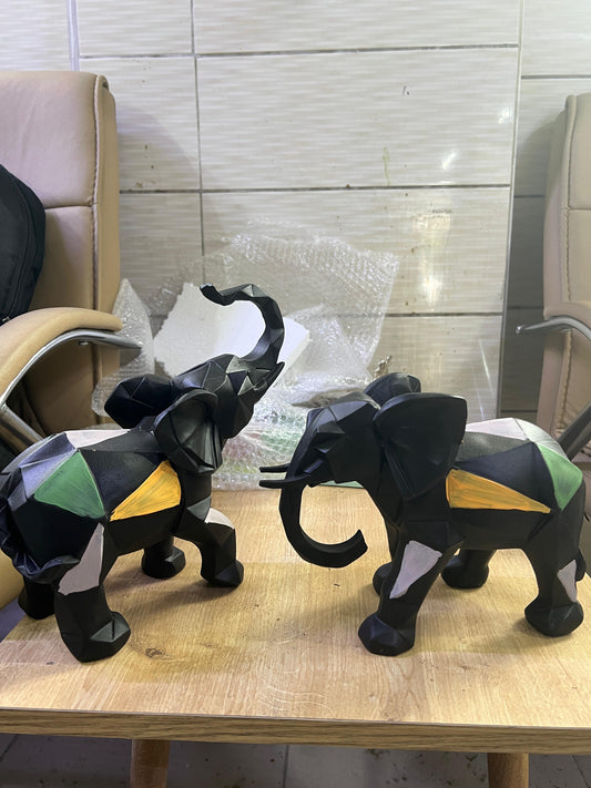 Cubic Elephant Statue Set, Modern Geometric Elephant Decor, Cubic Elephant Sculpture, Abstract Elephant Sculpture, Cubic Elephant Statue