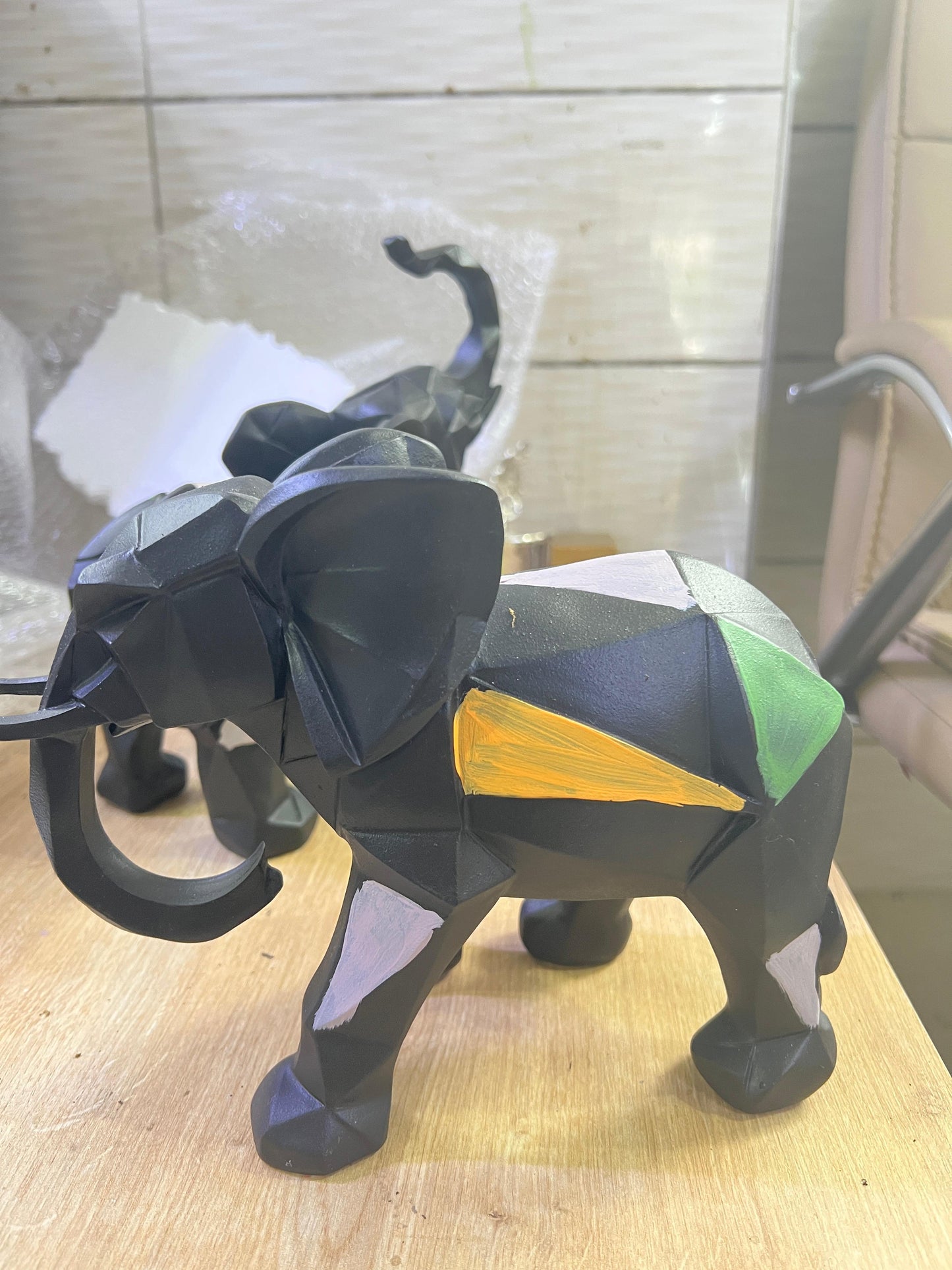 Cubic Elephant Statue Set, Modern Geometric Elephant Decor, Cubic Elephant Sculpture, Abstract Elephant Sculpture, Cubic Elephant Statue