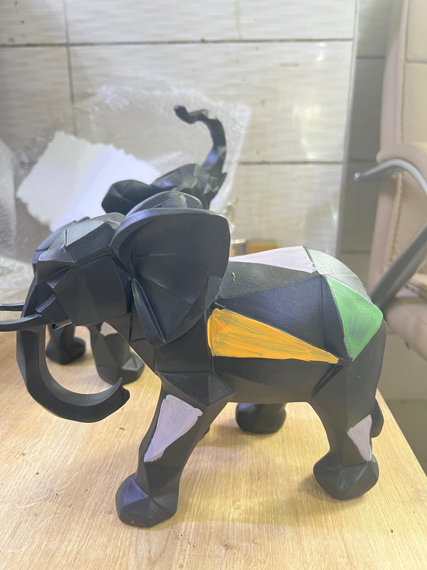 Cubic Elephant Statue Set, Modern Geometric Elephant Decor, Cubic Elephant Sculpture, Abstract Elephant Sculpture, Cubic Elephant Statue