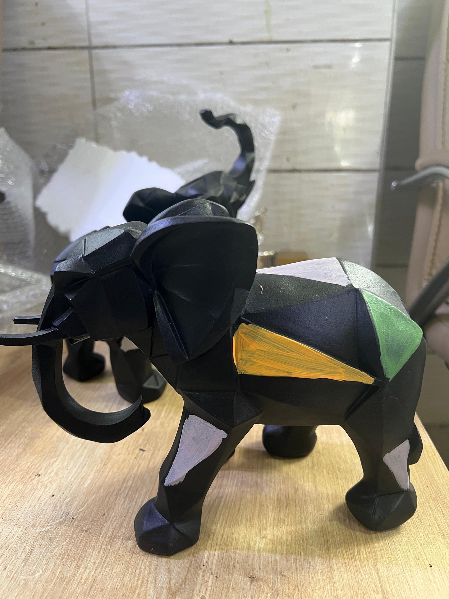 Cubic Elephant Statue Set, Modern Geometric Elephant Decor, Cubic Elephant Sculpture, Abstract Elephant Sculpture, Cubic Elephant Statue
