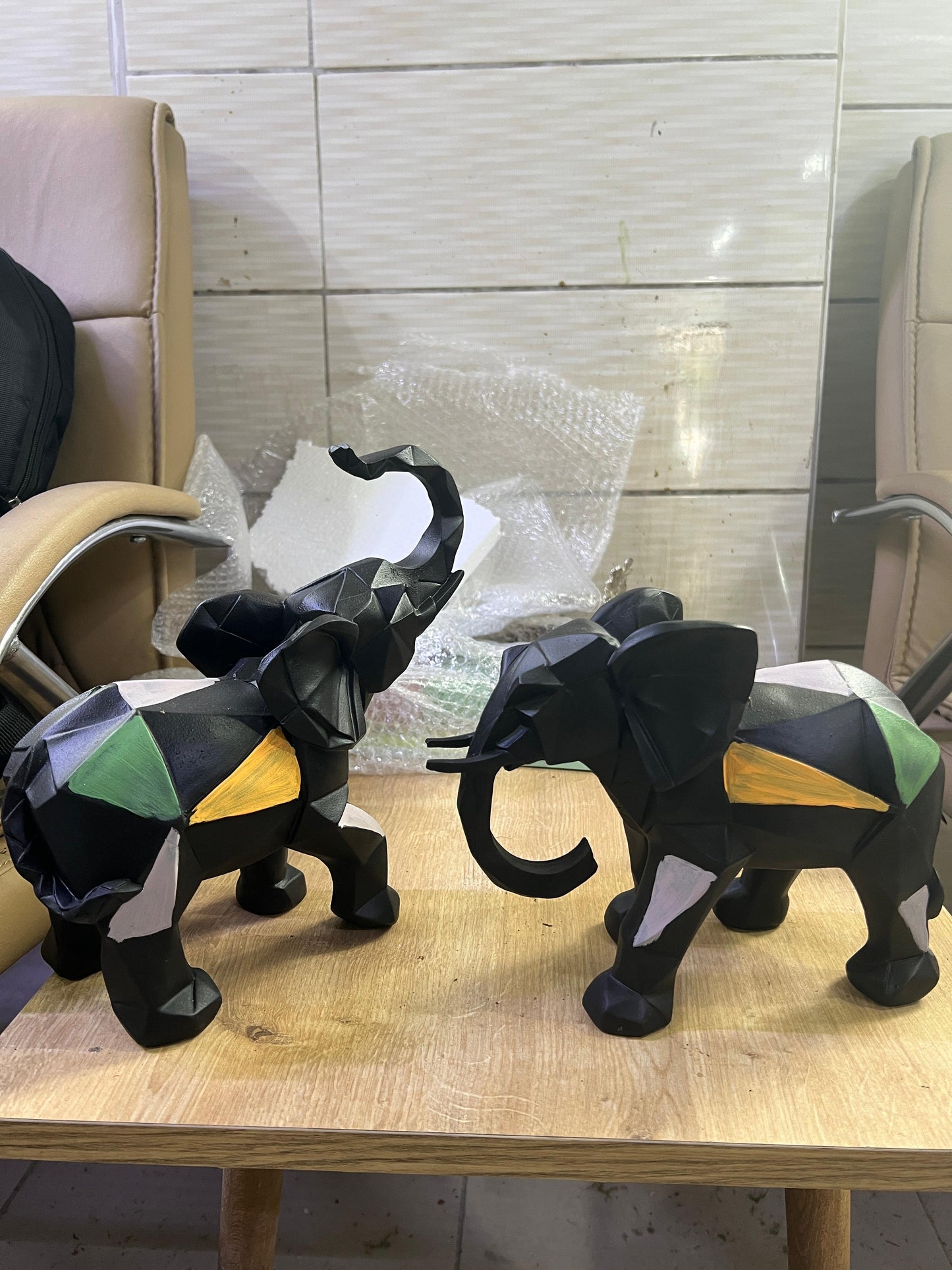 Cubic Elephant Statue Set, Modern Geometric Elephant Decor, Cubic Elephant Sculpture, Abstract Elephant Sculpture, Cubic Elephant Statue