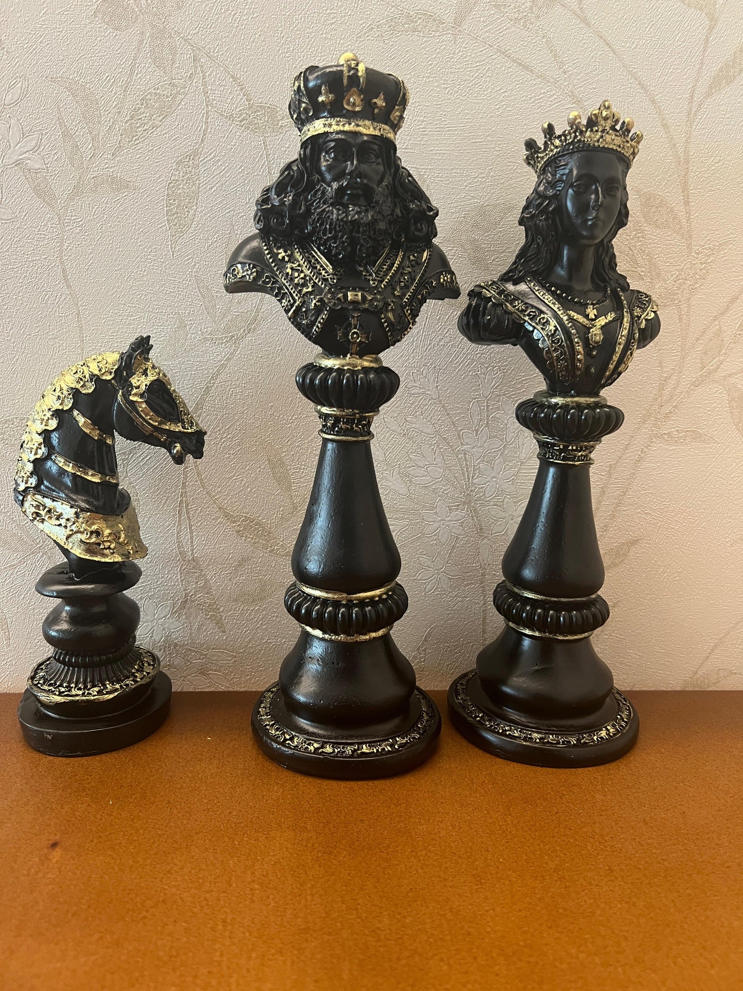 Large Chess Sculpture Set of 3, King Queen Horse Bust Chess, Chess Decor Set, Decorative Chess Pieces, Chess Statue, Chess Decor, Chess Sculpture, Chess Figurine