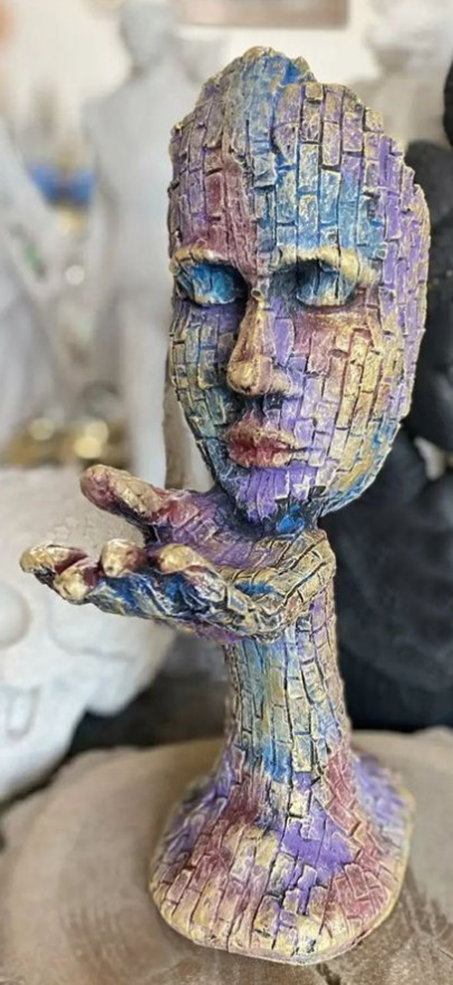 Handmade Abstract Face Statue, Modern Art Sculpture, Handmade Mosaic Face Figurine, Handmade Abstract Head Decor, Handmade Human Face