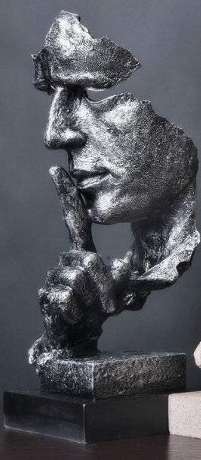 Silence Face Sculpture, Shushing Mask Decor, Abstract Face Statue, Emotional Art Piece