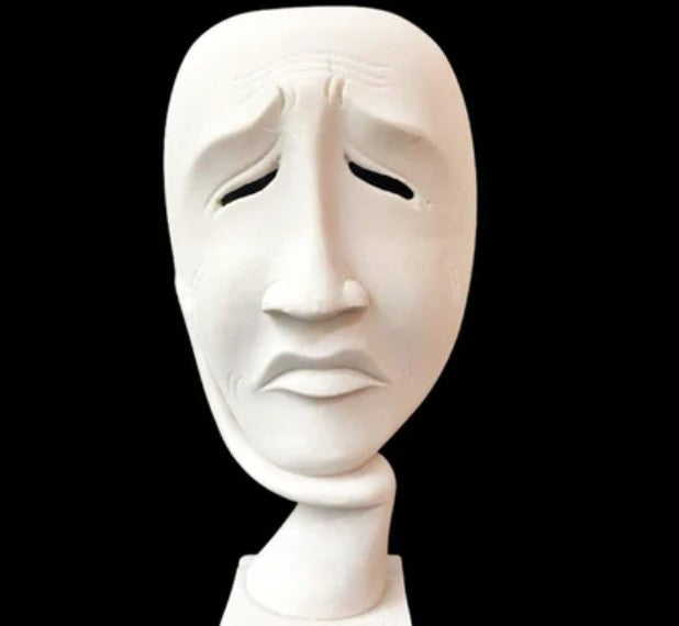 Handmade Sad Face Mask Decor, Handmade Sad Mask Statue, Handmade Face Sculpture, Handmade Artistic Face Decor, Abstract Emotion Sculpture