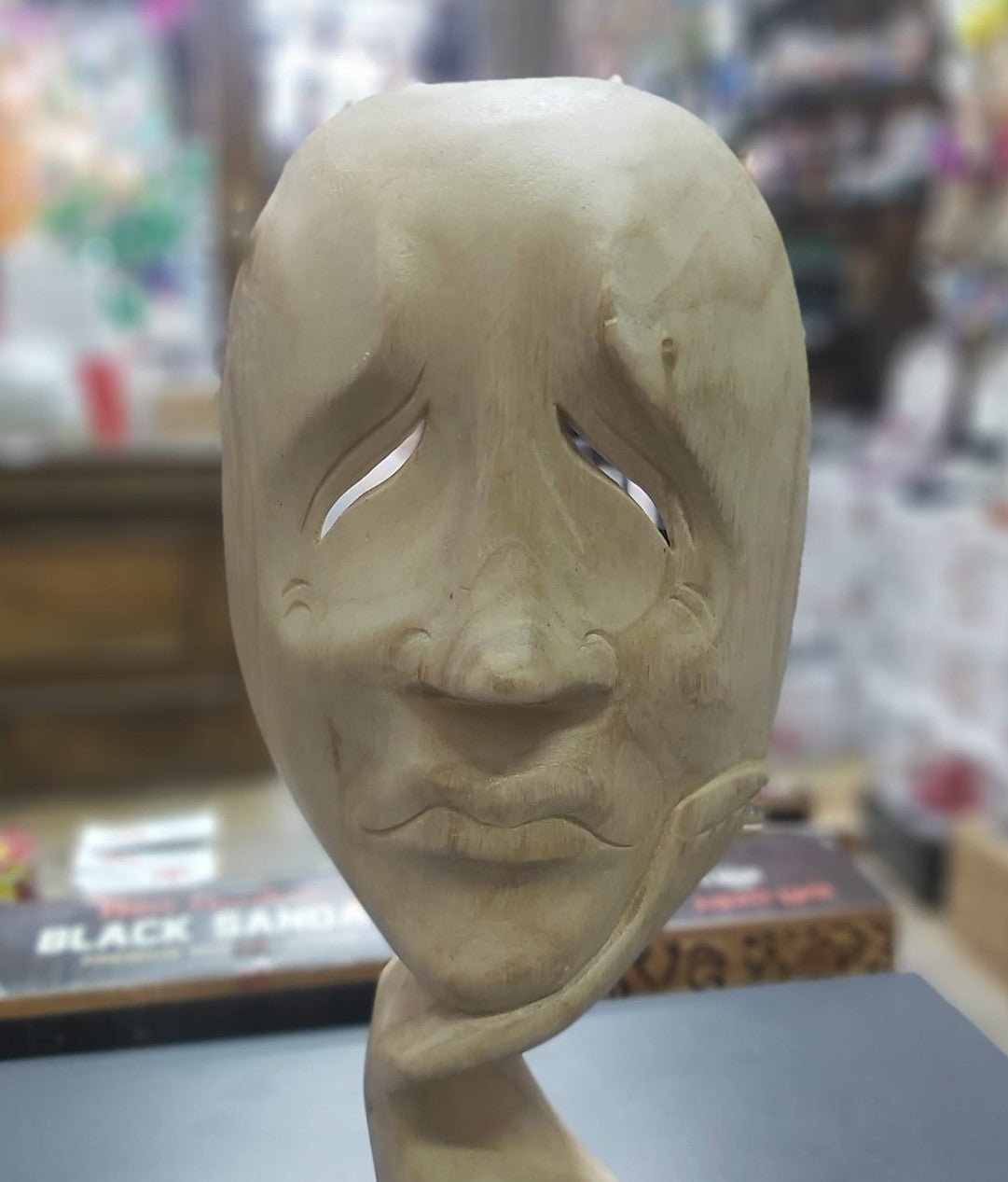 Handmade Sad Face Mask Decor, Handmade Sad Mask Statue, Handmade Face Sculpture, Handmade Artistic Face Decor, Abstract Emotion Sculpture