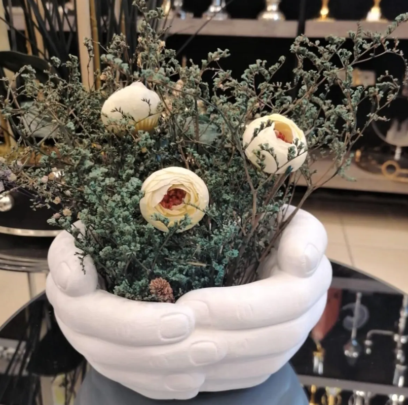 Hand Shaped Flower Pot, Polyester Hand Planter Pot, Modern Hand Shaped Pot, Hand Design Plant Pot, Polyester Hand Flower Vase