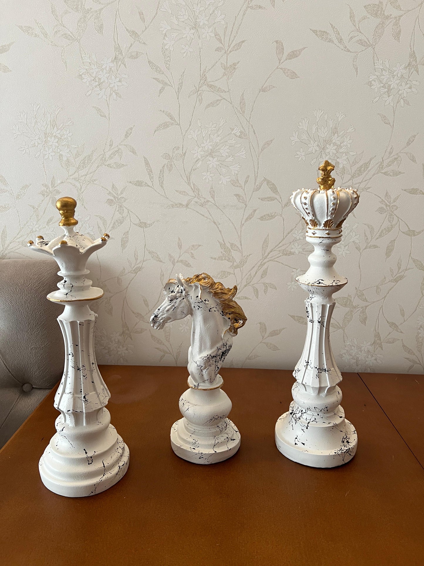 Chess Statues Set of 3, Chess Art Sculptures, Decorative Chess Statues, Chess Sculpture, Chess Lover Gift Set, Chess Decor, Chess Statue, Chess Decor, Chess Objects