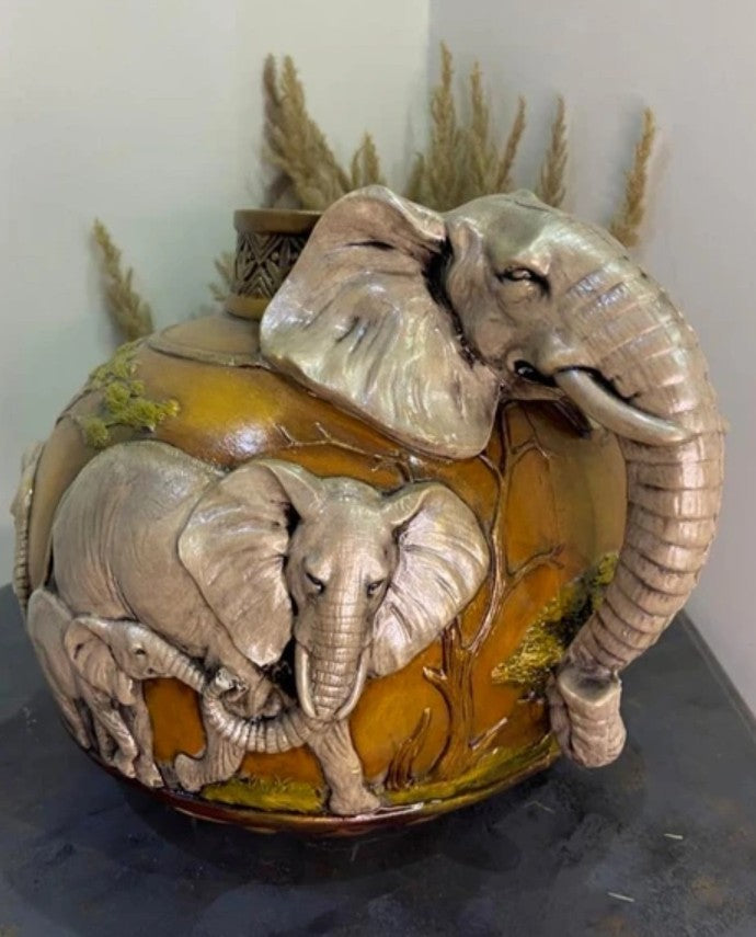 Elephant Vase, Handcrafted Safari Decor, Wildlife Art Decor, Elephant Handle Vase, Exotic Home Decor, Elephant Vase Decor, African Vase, Wildlife Vase