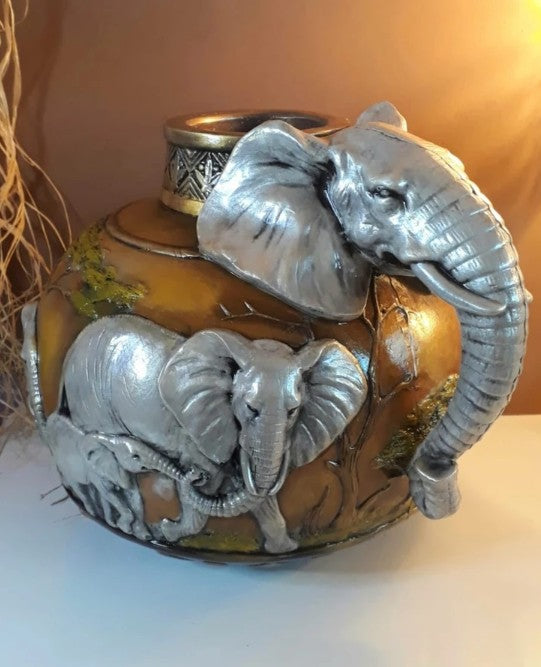 Elephant Vase, Handcrafted Safari Decor, Wildlife Art Decor, Elephant Handle Vase, Exotic Home Decor, Elephant Vase Decor, African Vase, Wildlife Vase