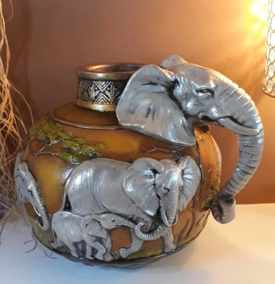 Elephant Vase, Handcrafted Safari Decor, Wildlife Art Decor, Elephant Handle Vase, Exotic Home Decor, Elephant Vase Decor, African Vase, Wildlife Vase