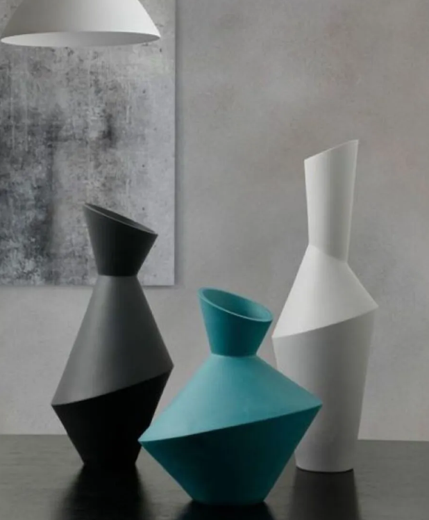 Modern Geometric Vase Set, Ceramic Geometric Vase Trio, Set of 3 Abstract Vases, Minimalist Home Vase Set, Modern Decorative Vase Set
