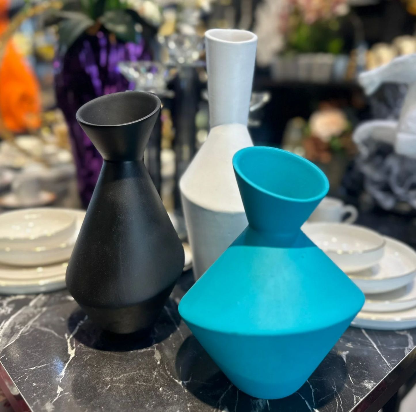 Modern Geometric Vase Set, Ceramic Geometric Vase Trio, Set of 3 Abstract Vases, Minimalist Home Vase Set, Modern Decorative Vase Set