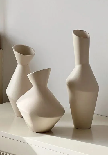 Modern Geometric Vase Set, Ceramic Geometric Vase Trio, Set of 3 Abstract Vases, Minimalist Home Vase Set, Modern Decorative Vase Set