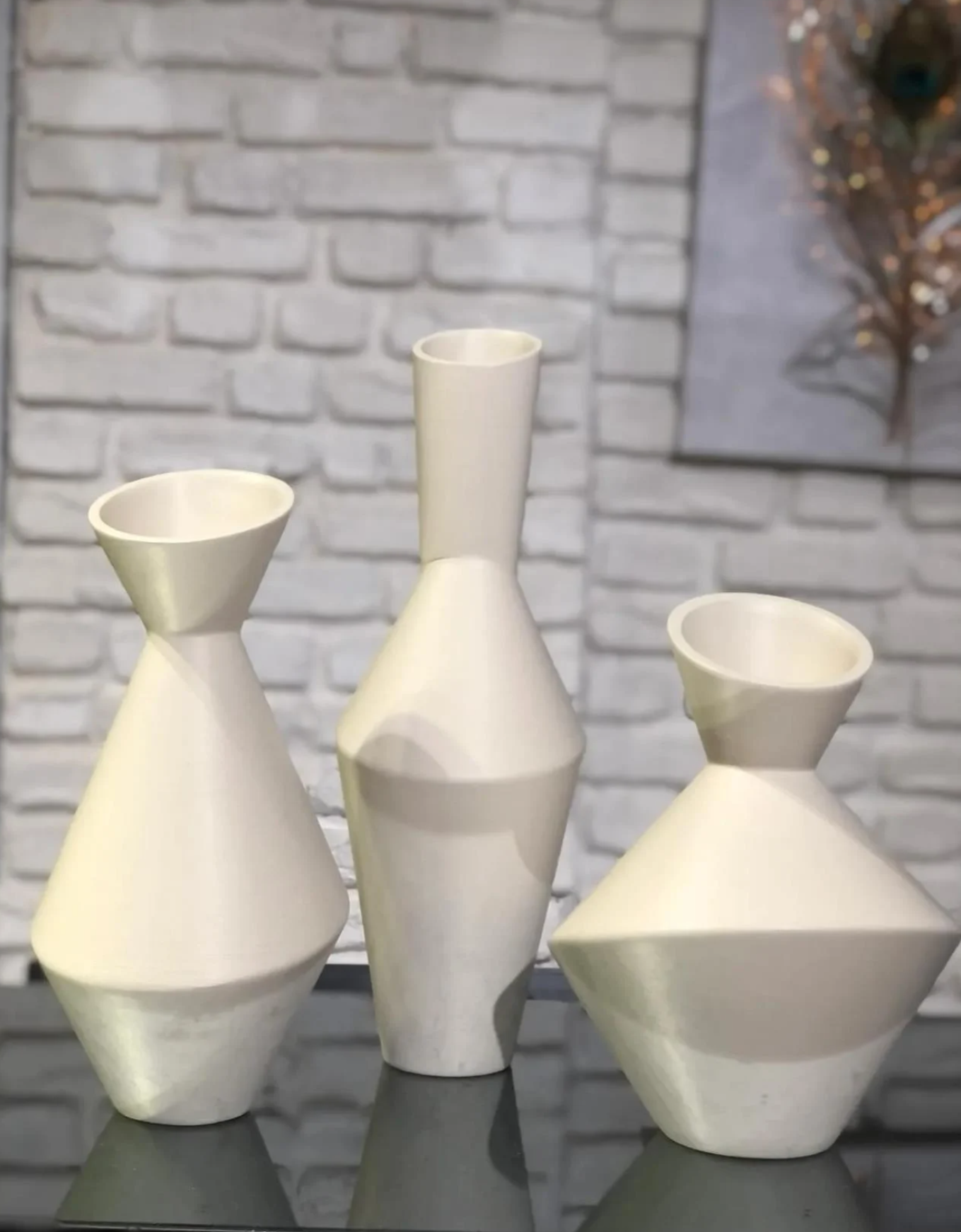 Modern Geometric Vase Set, Ceramic Geometric Vase Trio, Set of 3 Abstract Vases, Minimalist Home Vase Set, Modern Decorative Vase Set