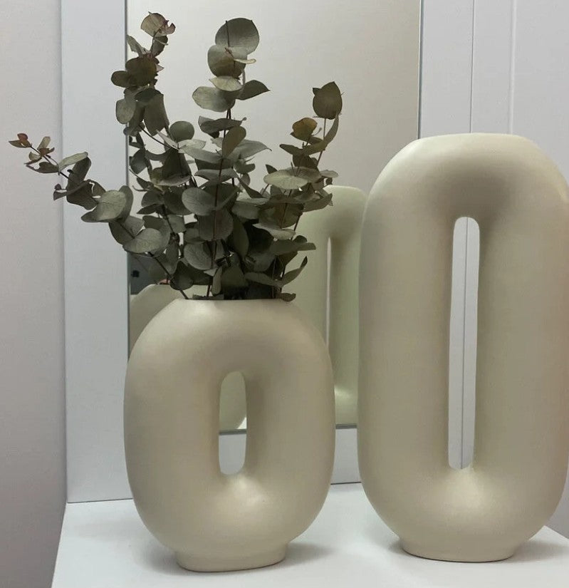 Handmade Ceramic Flower Vase, Modern Nordic Home Decor, Minimalist Art Vase Set, Handmade Ceramic Vase Set, Modern Hollow Vase, Hollow Vase