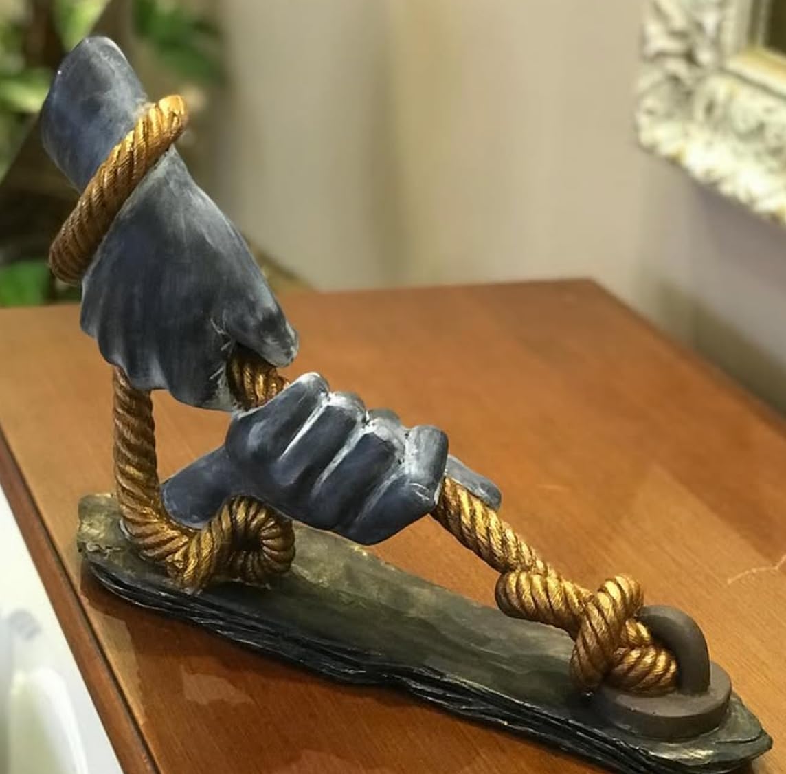 Decorative Hand Wrapped In Rope Sculpture, Hands Wrapping a Rope Figurine, Hand Sculpture Decor, Tug of War Figurine, Artistic Rope Statue, Rope Sculpture
