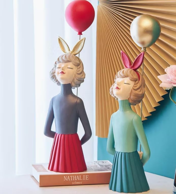 Girl Balloon Statue with Skirt and Bunny Ears, Girl Balloon Statue, Unique Gift Statue, Girl Sculpture Decor, Girl Balloon Sculpture, Girl Balloon Decor, Girl Balloon Objects