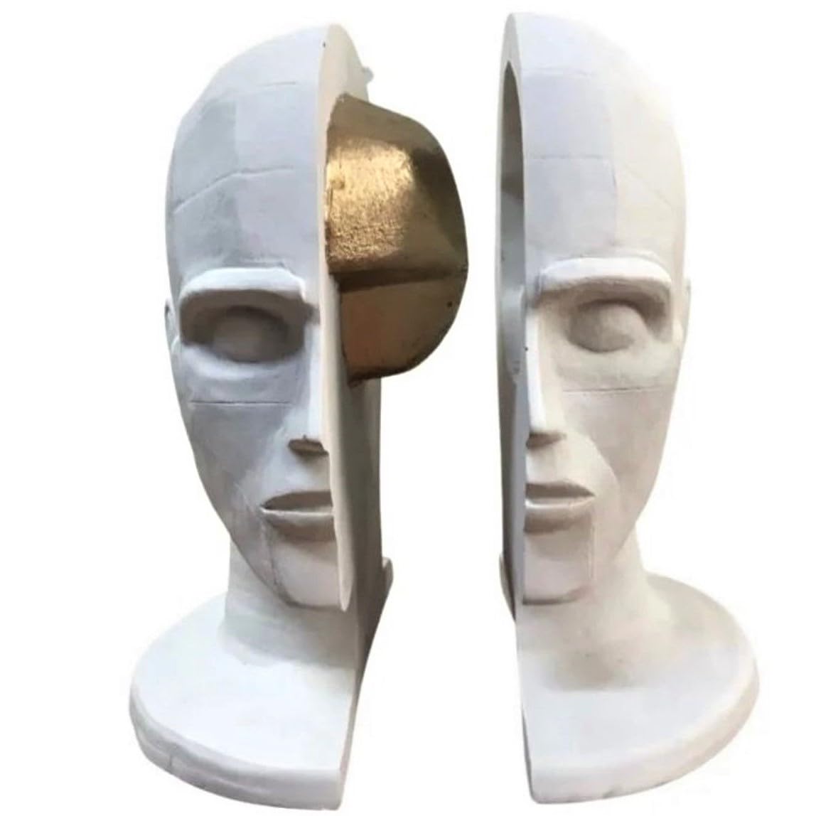 Abstrakte Gesichtsskulptur, Geometrische Kunstbüste Dekor, Geteilte Menschenkopfstatue, Künstlerisches Dekor mit zwei Gesichtern, Gesichtsskulptur, Gesichtsfigur, Gesichtsdekor, Gesichtsstatue, Gesichtsobjekte