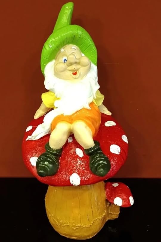 Garden Gnome Sitting on Red Mushroom Outdoor Decor, Garden Gnome Statue, Outdoor Garden Decor, Mushroom Gnome Figure, Fairy Garden Gnome, Garden Gnome Sculpture, Garden Gnome Decor