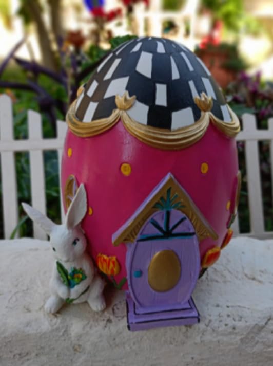 Easter Egg House Decoration, Easter Bunny Figurine, Spring Holiday Decor, Cute Bunny Home Decor, Fairy Garden Easter, Rabbit and Egg Decor, Easter Bunny Decor, Easter Rabbit Decor