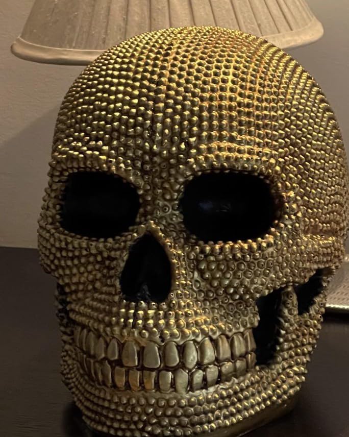 Skull Sculpture with Textured Detail, Gothic Polyester Skull Decor, Skull Decor for Shelves, Textured Surface Skull Decor, Skull Statue, Skull Sculpture, Skull Decor, Skull Objects