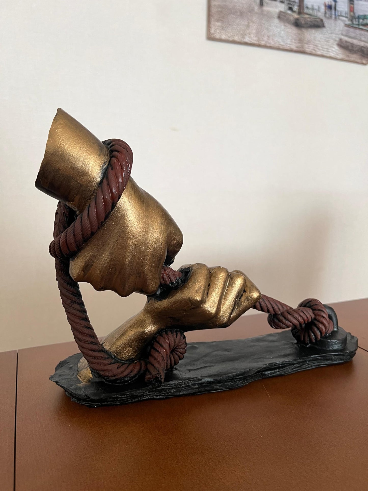 Decorative Hand Wrapped In Rope Sculpture, Hands Wrapping a Rope Figurine, Hand Sculpture Decor, Tug of War Figurine, Artistic Rope Statue, Rope Sculpture
