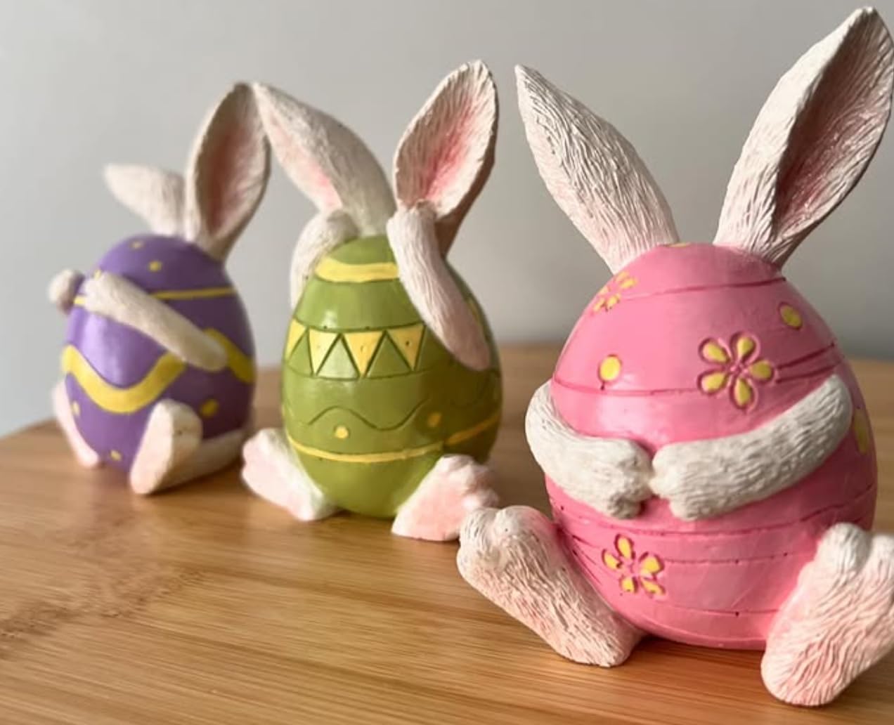 Set of 3 Easter Bunny Egg Figurines, Cute Hand Painted Polyester Bunny Decorations, Easter Bunny Decor, Bunny Egg Decor, Bunny in Eggshell, Easter Bunny Statue, Easter Bunny Decor