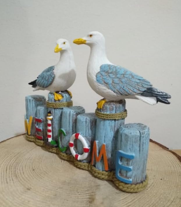 Nautical Seagull Welcome Sign Sculpture, Seagull Welcome Sign, Coastal Home Decor, Nautical Beach Decor, Welcome Sign Gift, Seagull Statue