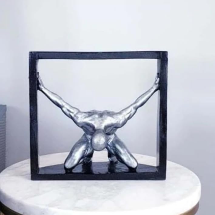 Abstract Man Holding Frame Sculpture, Framed Male Figure Statue, Modern Minimalist Human Sculpture, Abstract Human Sculpture, Human Statue