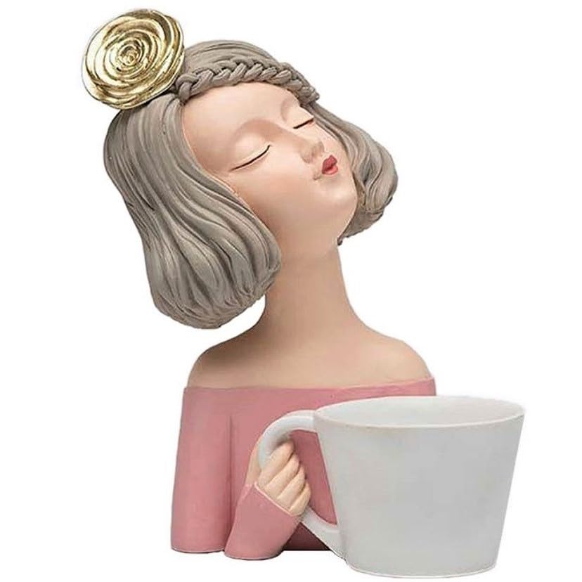 Elegant Female Figurine Holding a Mug, Handcrafted Girl Sculpture, Female Art Statue, Stylish Tabletop Sculpture, Female Statue, Girl Statue, Girl Decor, Girl Sculpture