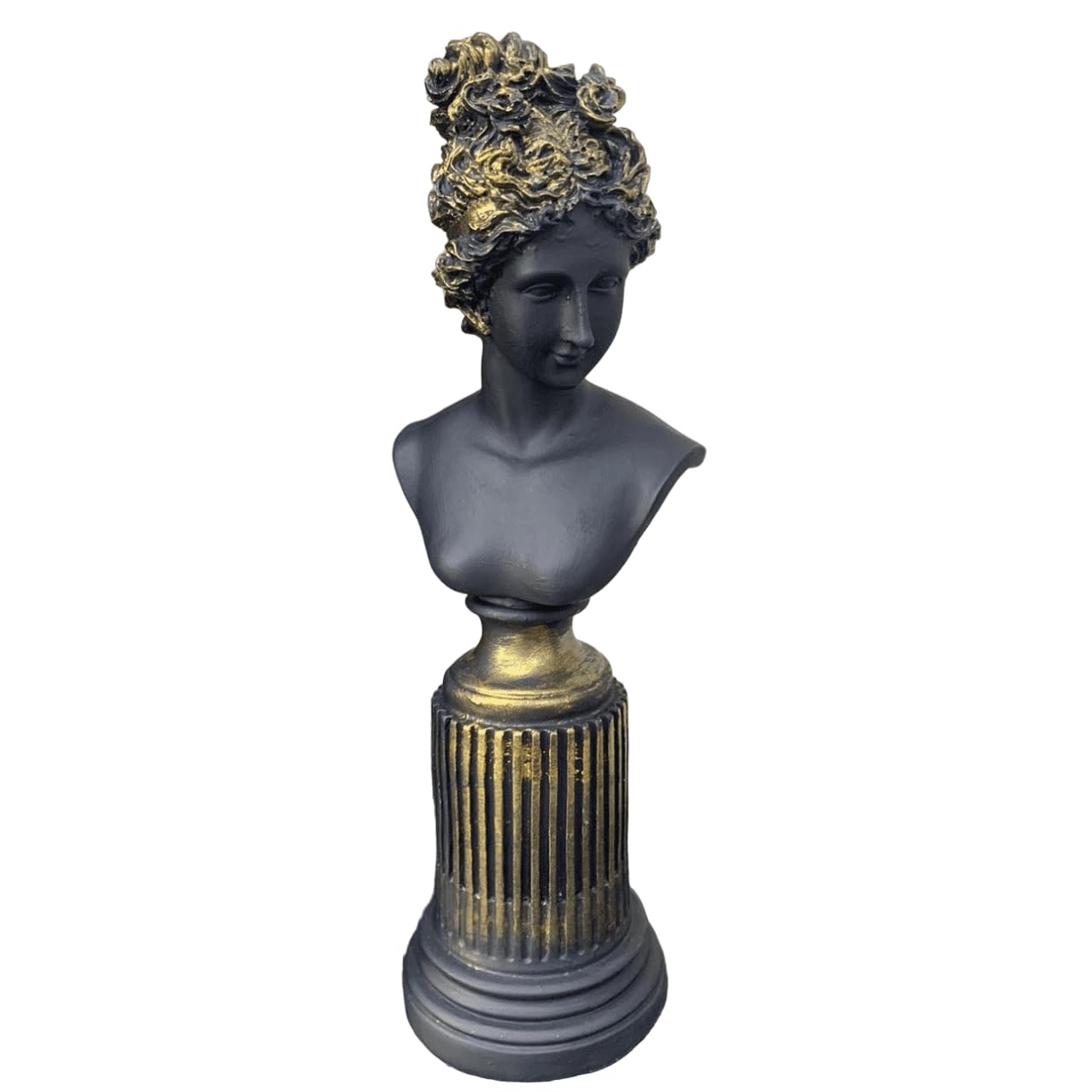 Weibliche Büstenskulptur, Elegante Büstenstatue auf dekorativem Sockel, Lafayette-Skulptur, Lafayette-Büstendekor, griechische Büstenstatue, Lafayette-Büste, Lafayette-Dekor, Lafayette-Statue