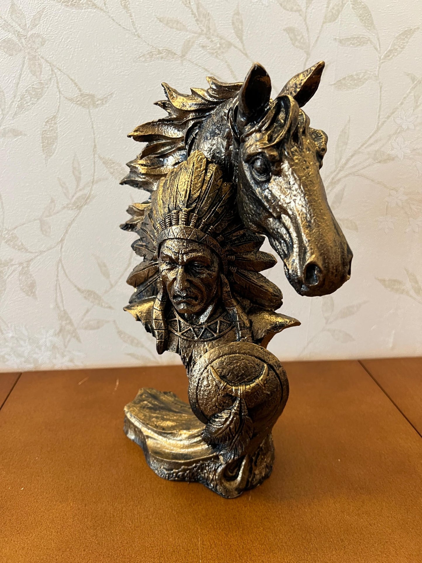 Native American Indian Chief and Horse Bust Sculpture, Western Decor, Native American Statue, Indian Chief Bust, Western Home Decor, Indian Chief Decor, Indian Chief Statue