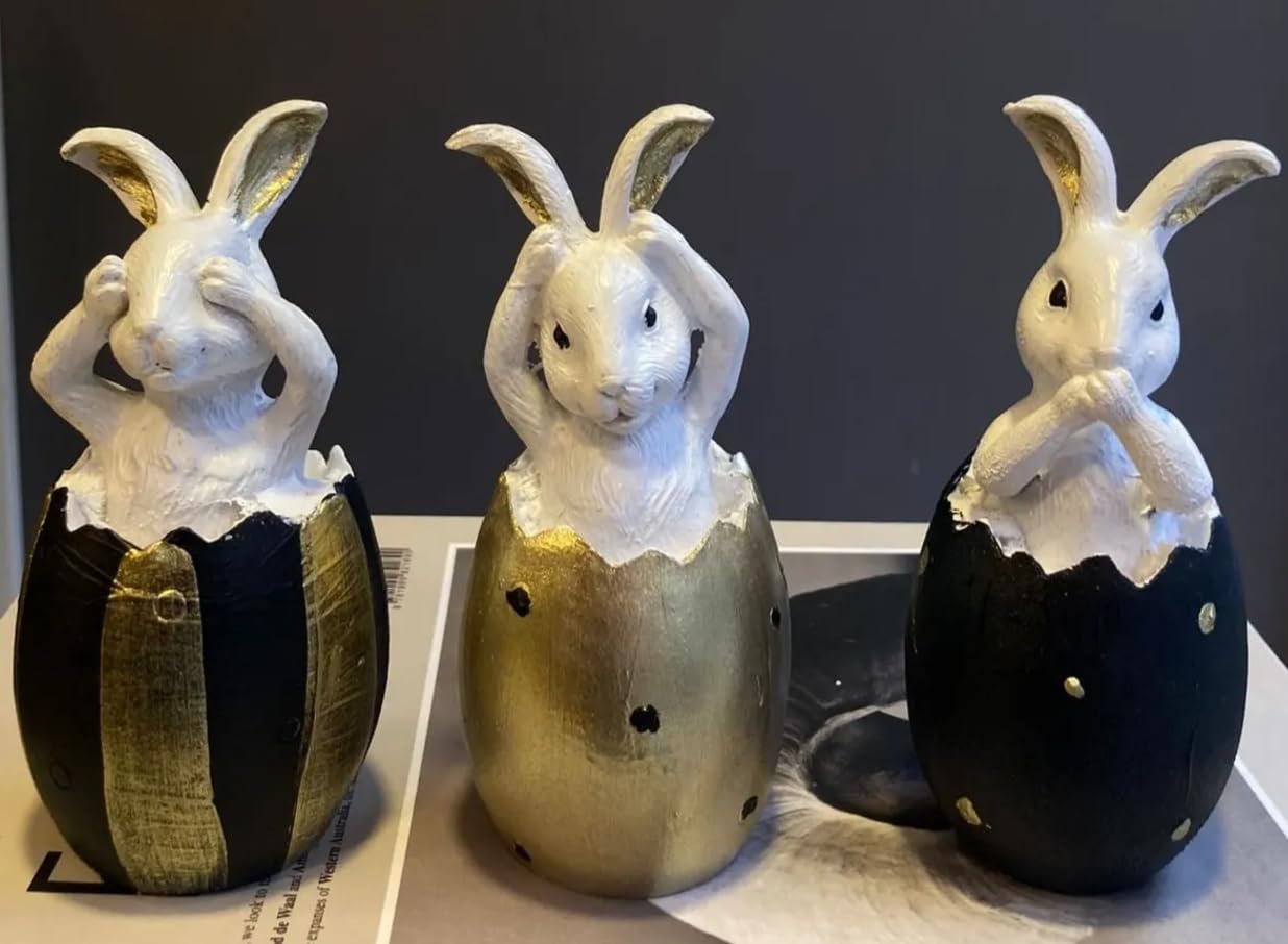 Wise Bunnies Figurines Set Of 3, Easter Bunny Decorations, Rabbit in Egg Figurines, Decorative Bunny Ornaments, Decorative Bunny Figurine, Easter Bunny Figurine, Easter Rabbit Figurine