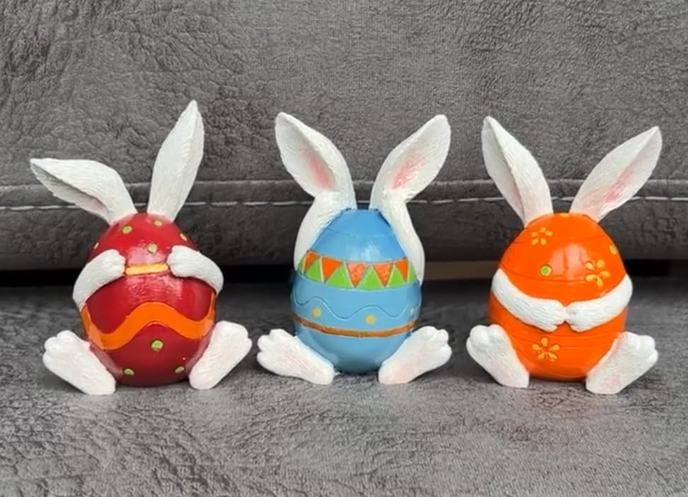 Set of 3 Easter Bunny Egg Figurines, Cute Hand Painted Polyester Bunny Decorations, Easter Bunny Decor, Bunny Egg Decor, Bunny in Eggshell, Easter Bunny Statue, Easter Bunny Decor