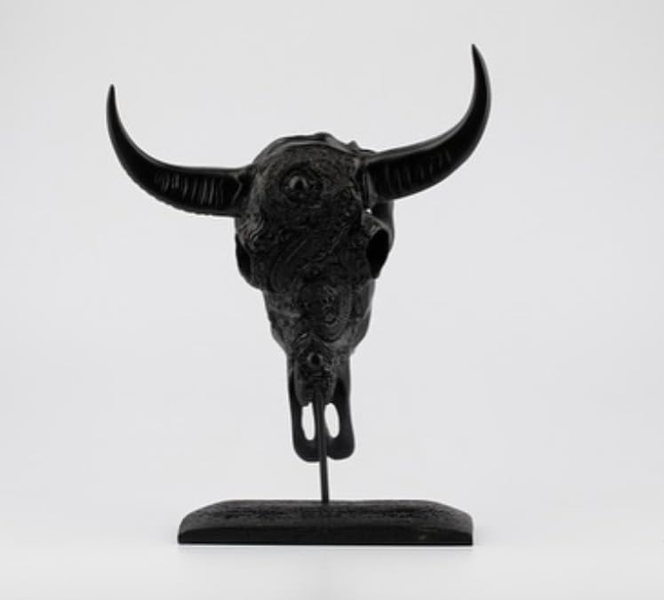 Bull Skull Decor, Western Bull Head Decor, Western Style Horned Bull Head Decor, Bull Skull Statue, Bull Skull Tabletop Decoration