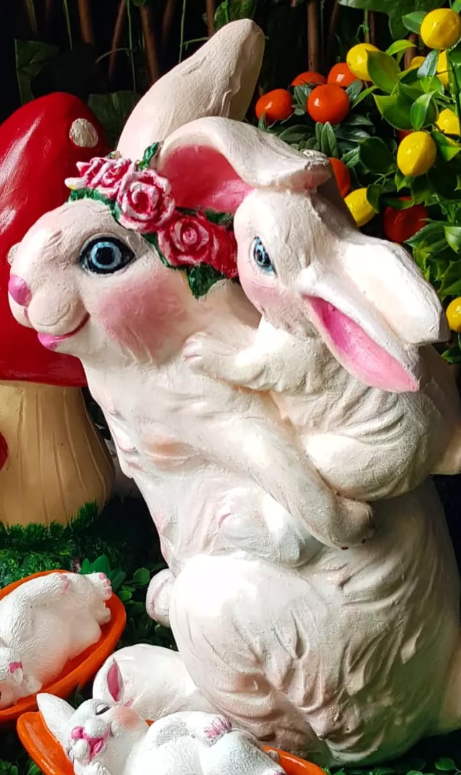 Adorable Bunny Rabbit Statue with Baby Bunny, Easter Bunny Decor, Rustic Bunny Gift, Floral Crown Rabbit, Easter Rabbit Decor, Rabbit Decor, Bunny Decor, Rabbit Sculpture