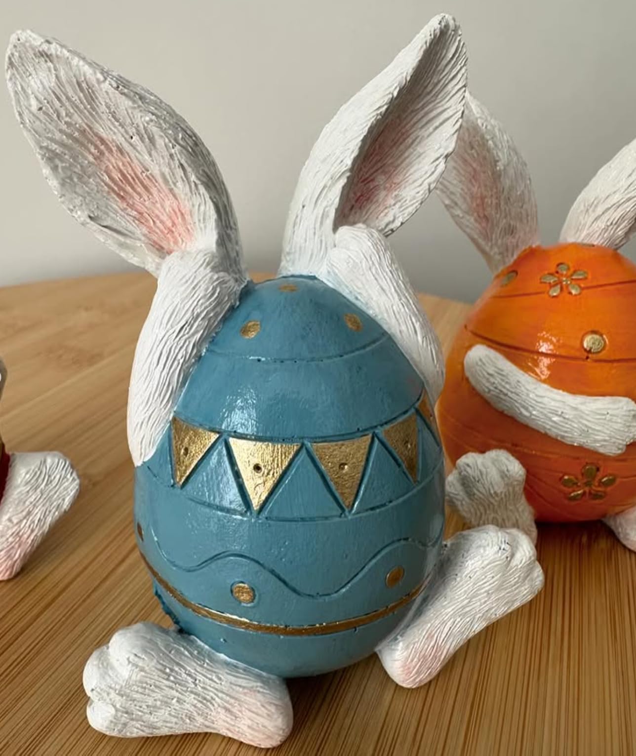Set of 3 Easter Bunny Egg Figurines, Cute Hand Painted Polyester Bunny Decorations, Easter Bunny Decor, Bunny Egg Decor, Bunny in Eggshell, Easter Bunny Statue, Easter Bunny Decor