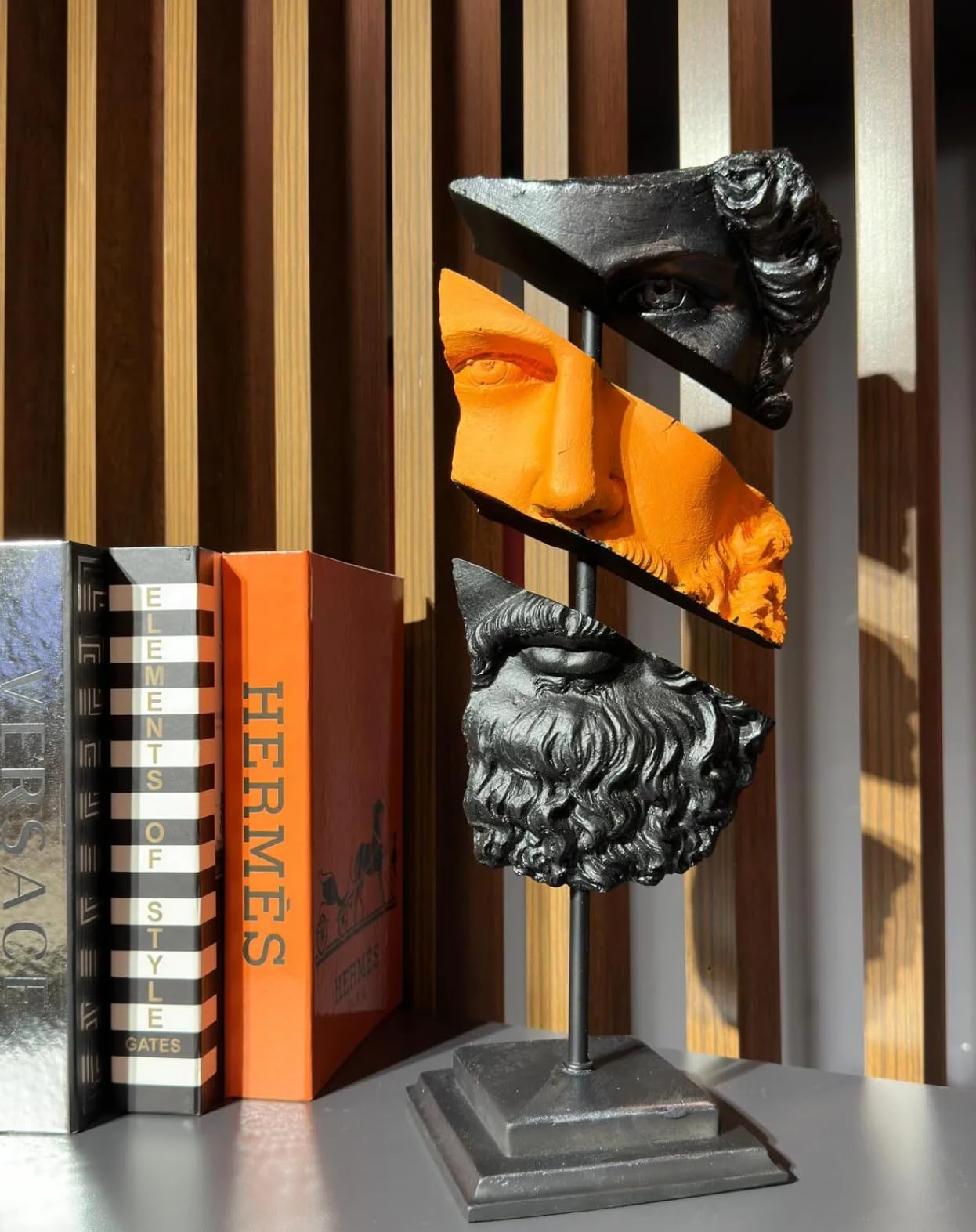 Modern Poseidon Sculpture on Pedestal, Contemporary Poseidon Bust Statue, Polyester Poseidon Head Statue with Stand, Poseidon Face Statue