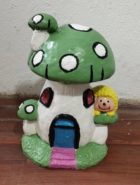 Whimsical Mushroom House Decor with Hedgehog, Toadstool House with Hedgehog, Mushroom Sculpture, Mushroom Statue with Hedgehog