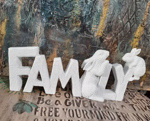 Rustic Family Sign with Rabbits, Farmhouse Family Decor, Animal Lover Gift, Family Sign Decor, Rabbit Family Sculpture, Bunny Figurine Gift, Rabbit Family Decor, Rabbit Family Statue