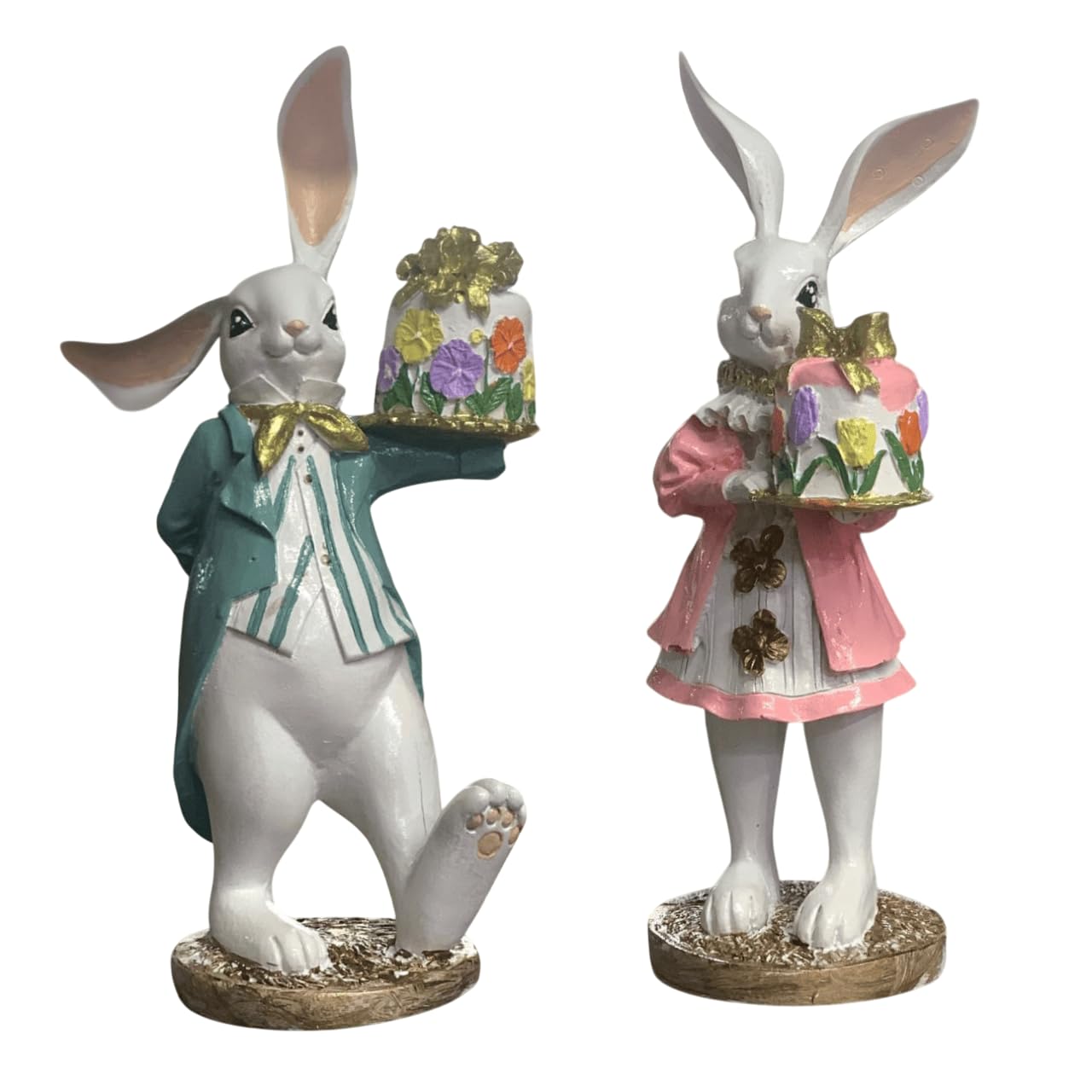 Set of 2 Rabbit Figurines Holding Cake, Adorable Bunny Dessert Statues, Rabbit Cake Figurine, Bunny Holding Cake, Bunny Statue, Rabbit Decor, Rabbit Statue, Bunny Decor