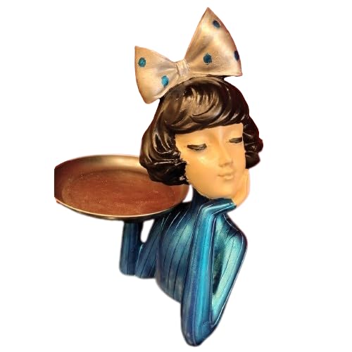 Handcrafted Girl Holding Tray Figure, Girl Sculpture With Tray Decor, Functional Girl Figurine With Tray, Decorative Girl Figurine For Gift, Girl Holding Tray Decor