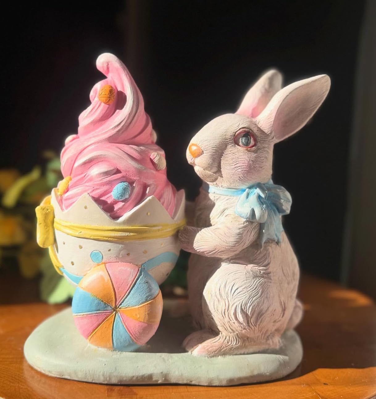 Rabbit Holding Ice Cream Cart Figurine, Whimsical Bunny Ice Cream Vendor, Bunny Vendor Figurine, Rabbit Themed Decoration, Rabbit Decor